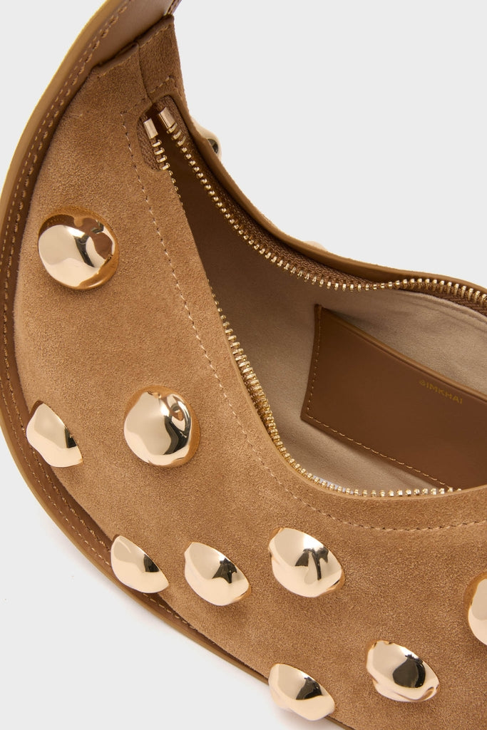 Camel Finn Studded Suede Shoulder Bag