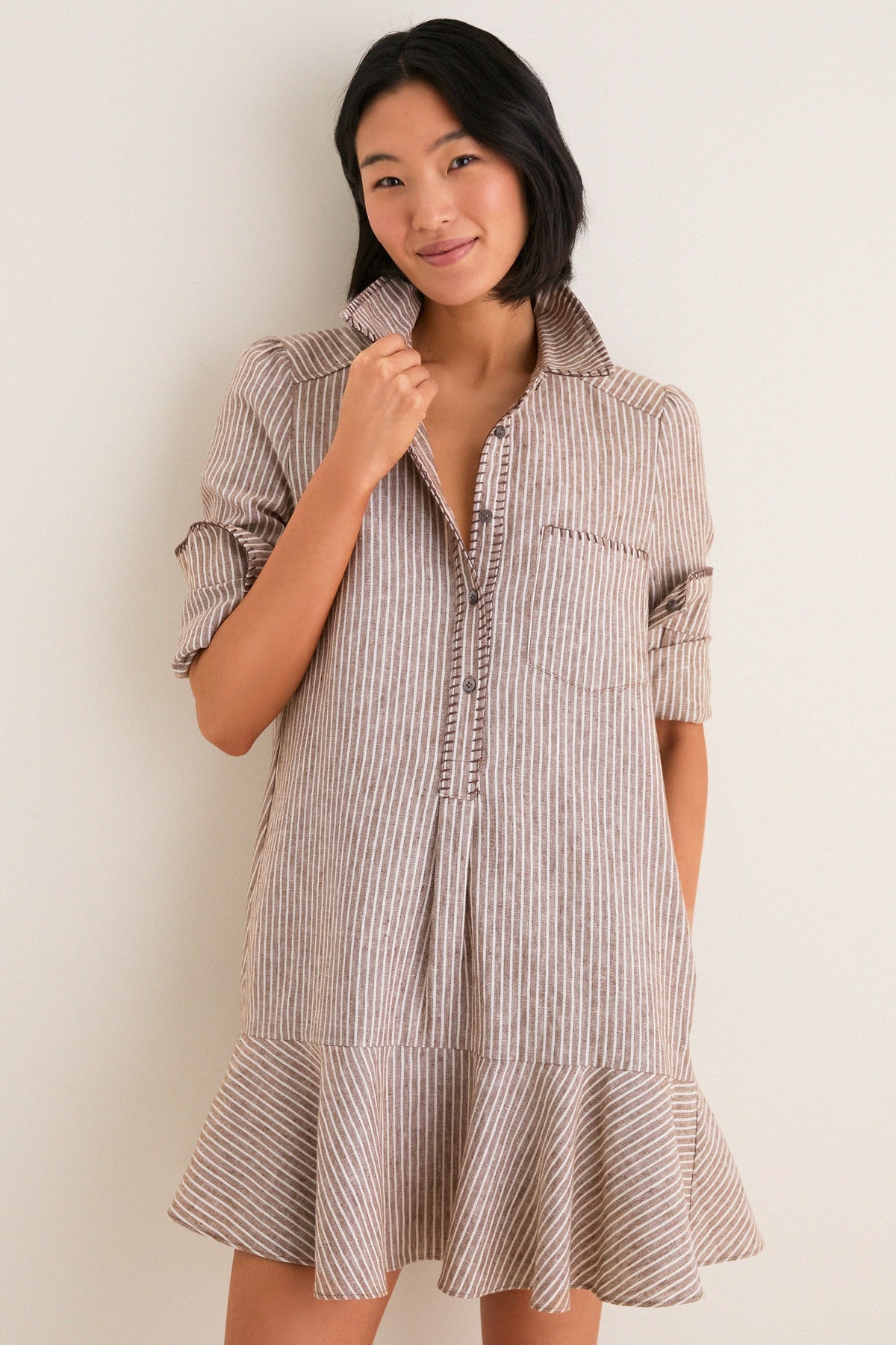 Cafe Stripe Whipstitch Callahan Shirt Dress
