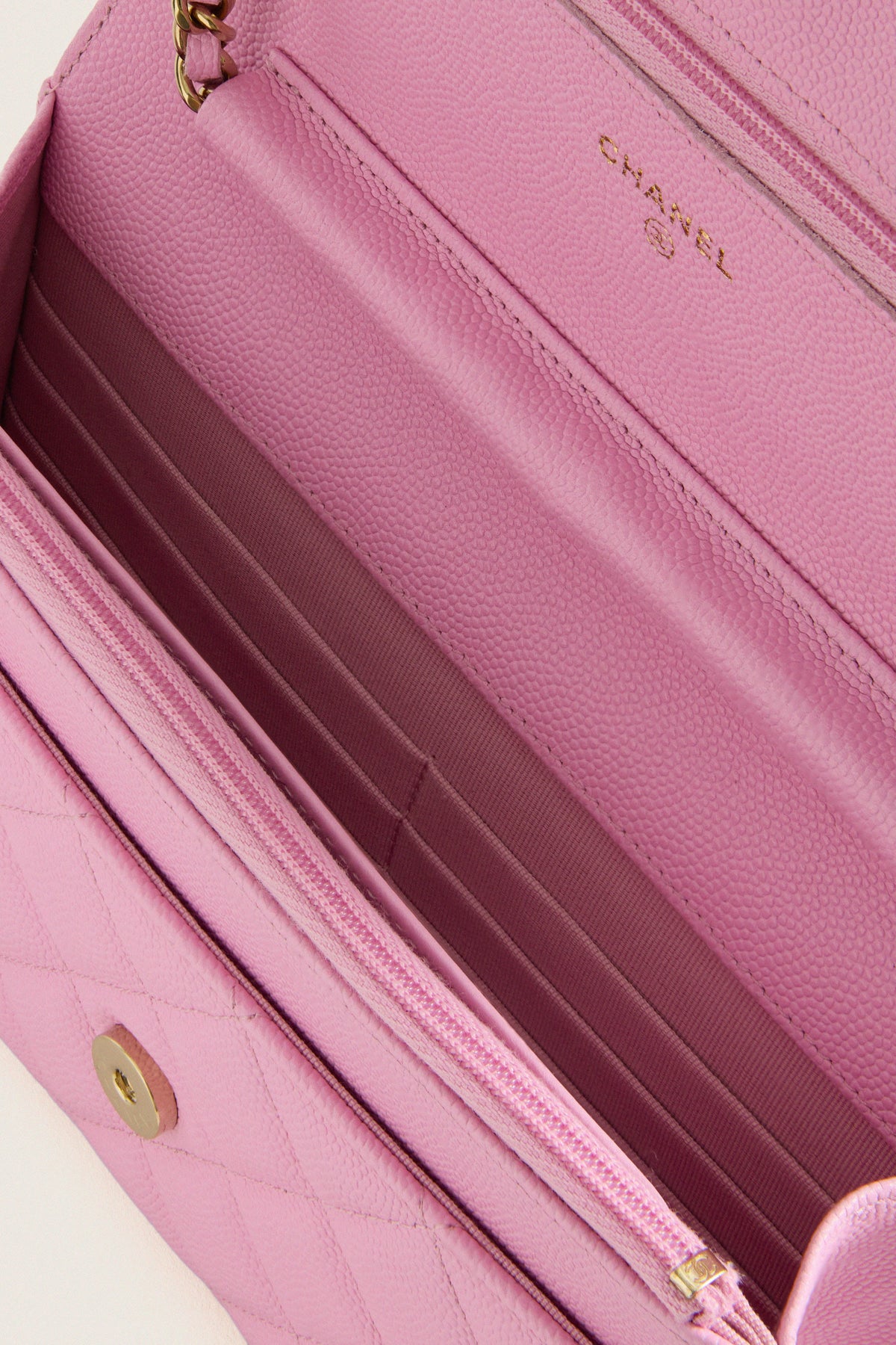 CHANEL Pink Quilted Grained Calfskin Wallet On Chain Shoulder Bag