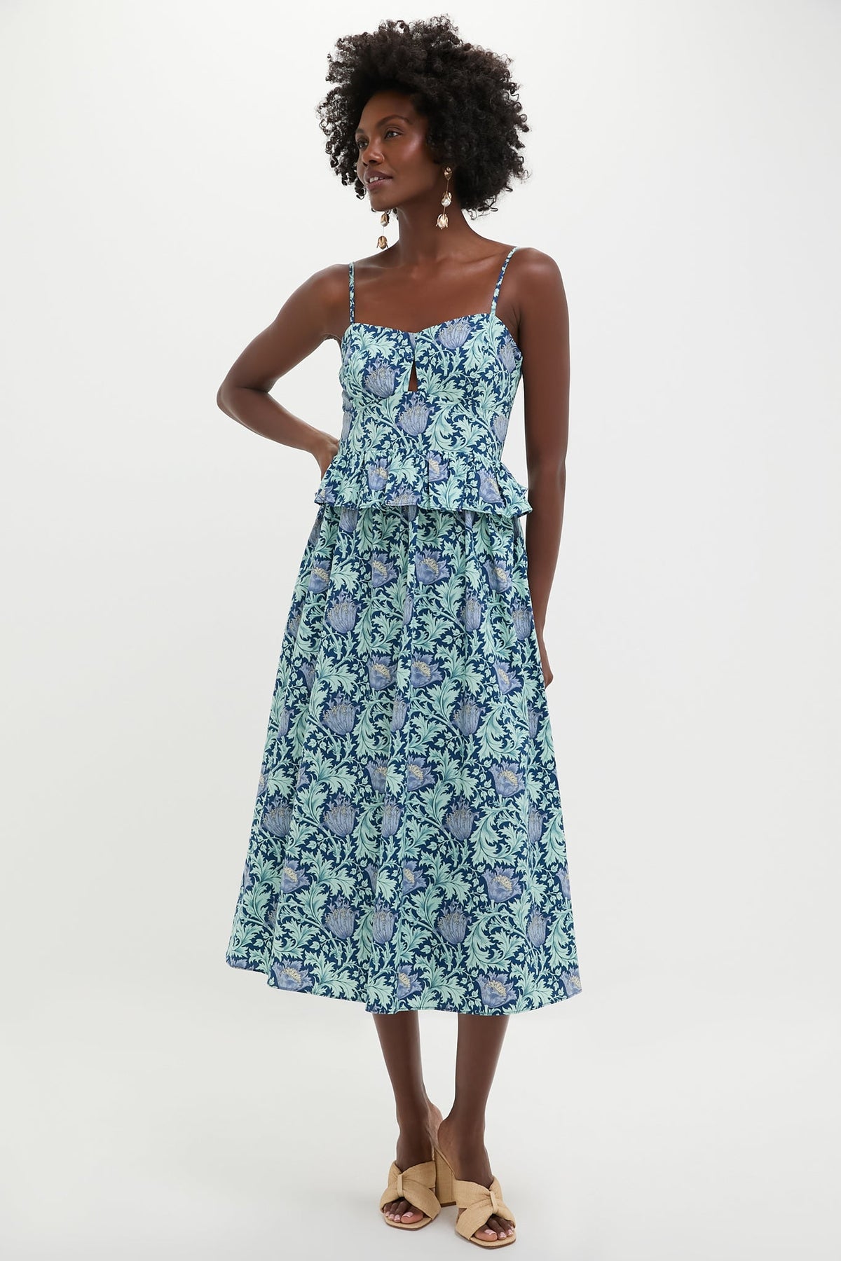 Blue Leafy Floral Maeve Midi Dress