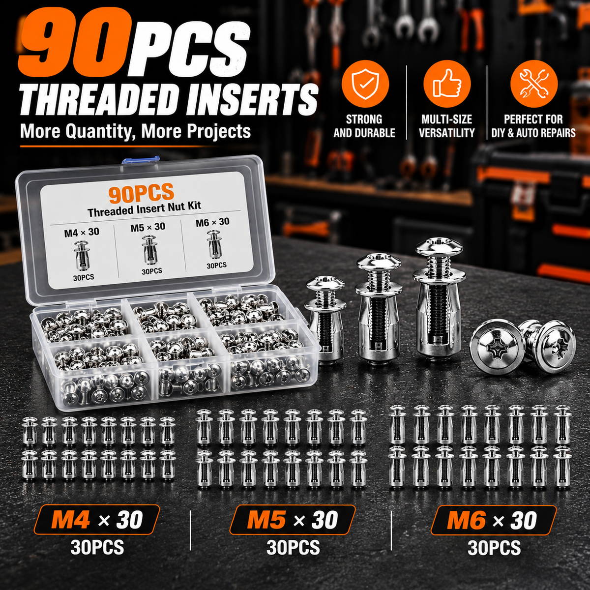 🔩 30PCS M4 M5 M6 Threaded Insert Nut Set for Repairs