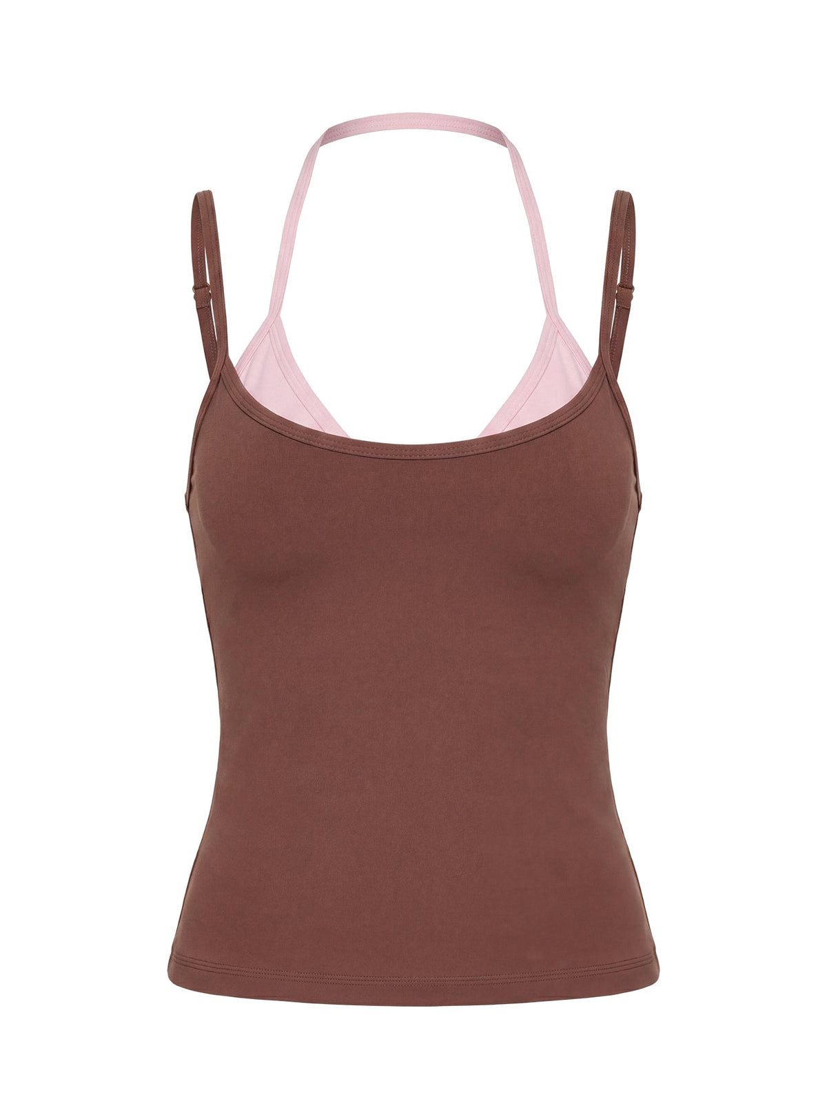 Ascend Layered Halter Tank Top Brown / Pink