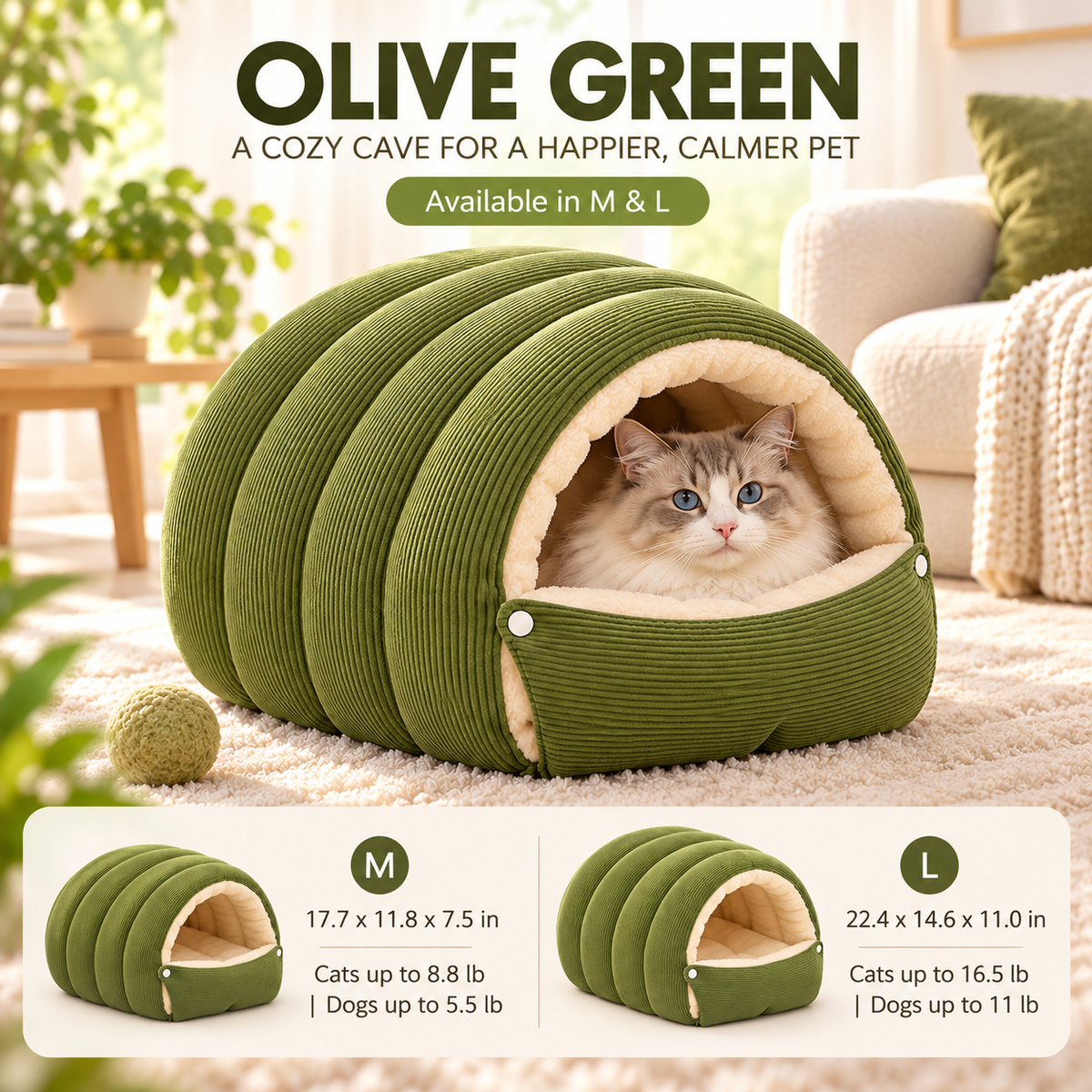 🎉 Anniversary Sale - Cozy 2-in-1 Pet Cave Bed with Sherpa Lining & Removable Cushion