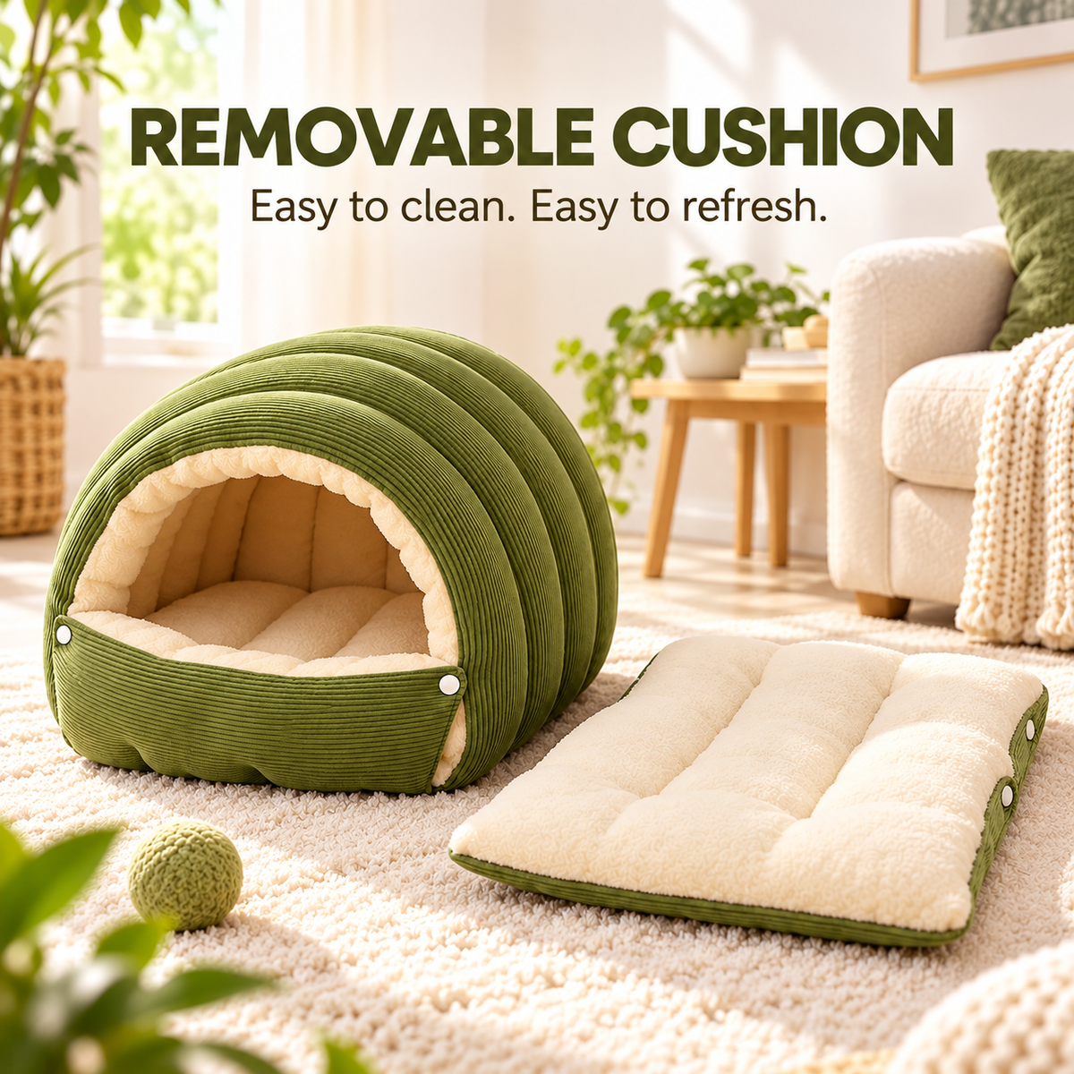 🎉 Anniversary Sale - Cozy 2-in-1 Pet Cave Bed with Sherpa Lining & Removable Cushion