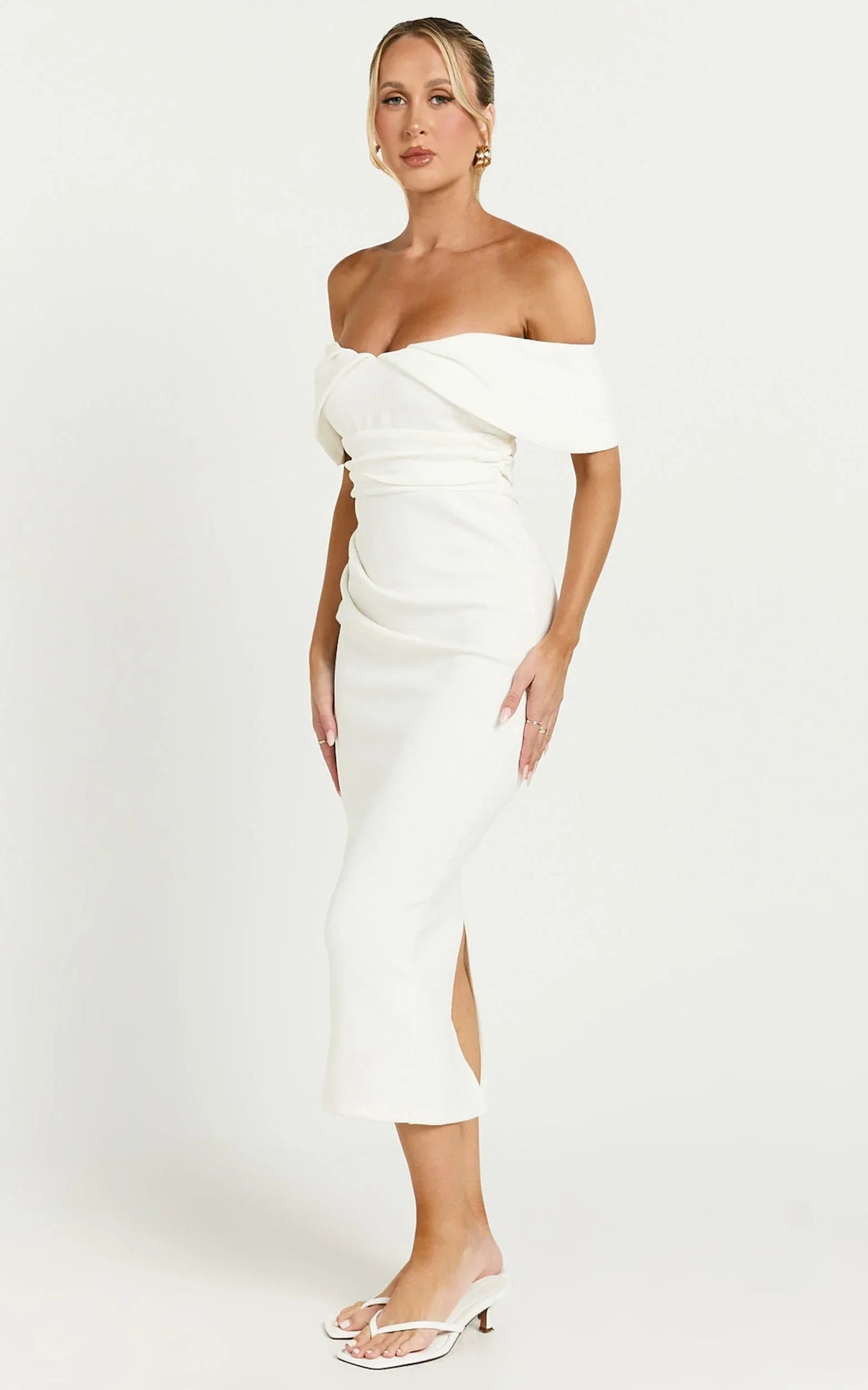Noraly Midi Dress - Off The Shoulder Slip Dress in White