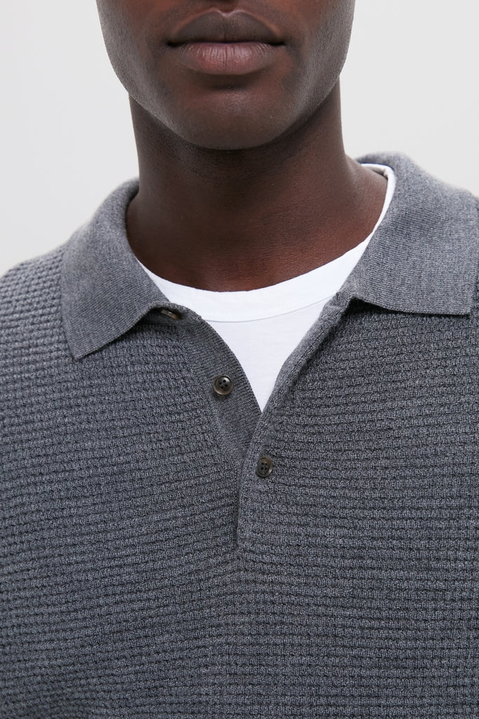 Charcoal Merino Waffle Polo