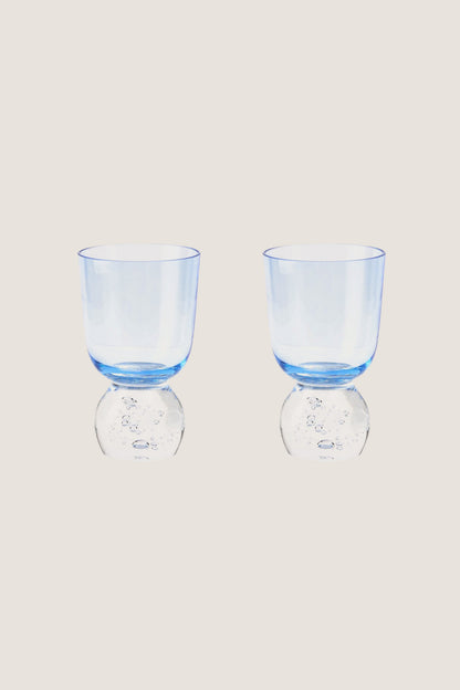 Candy Blue Hand-Blown Bubble Glass Tumbler (Set of 2)