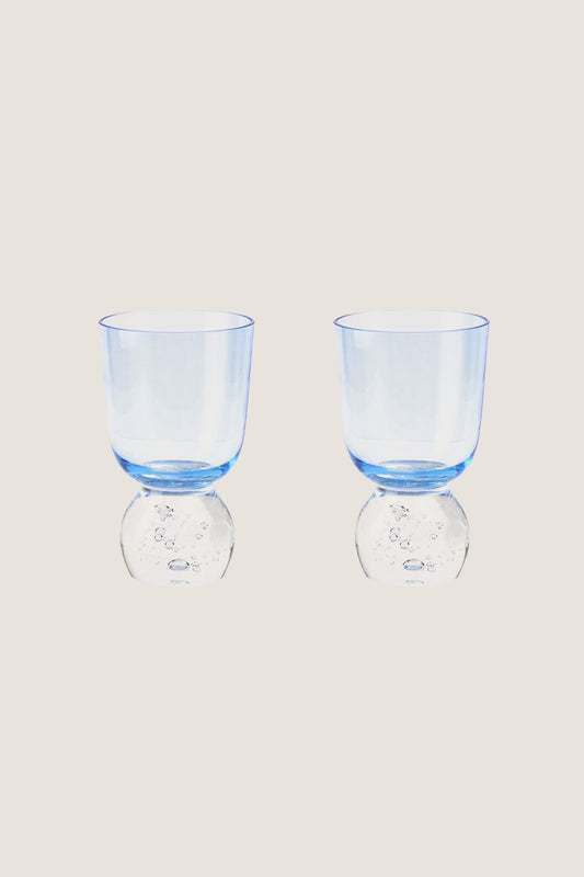 Candy Blue Hand-Blown Bubble Glass Tumbler (Set of 2)