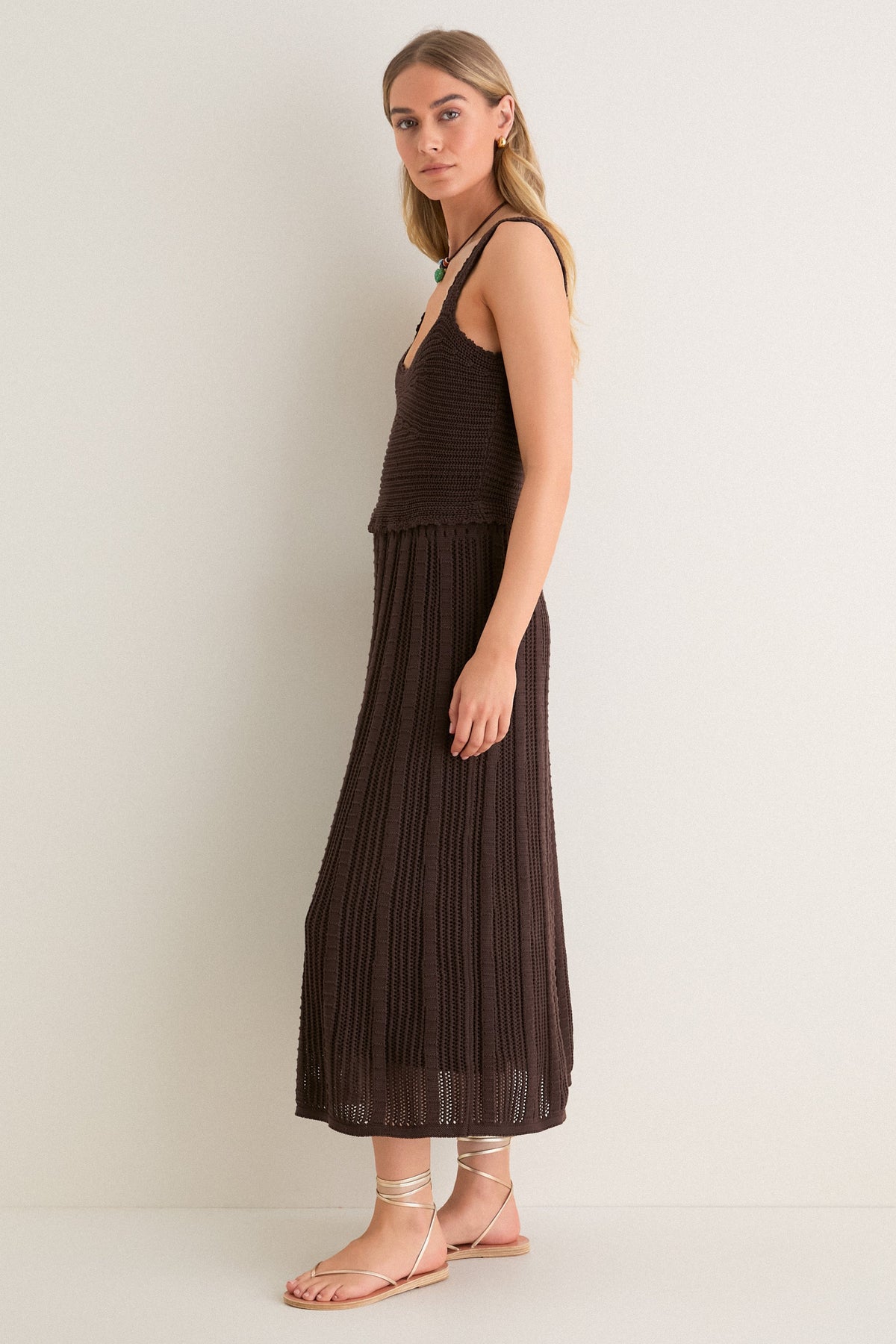 Chocolate Brown Knit Anne Midi Dress