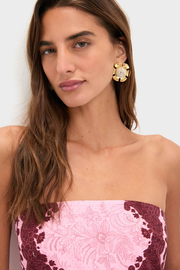 Blush and Maroon Abstract Bennet Midi Dress