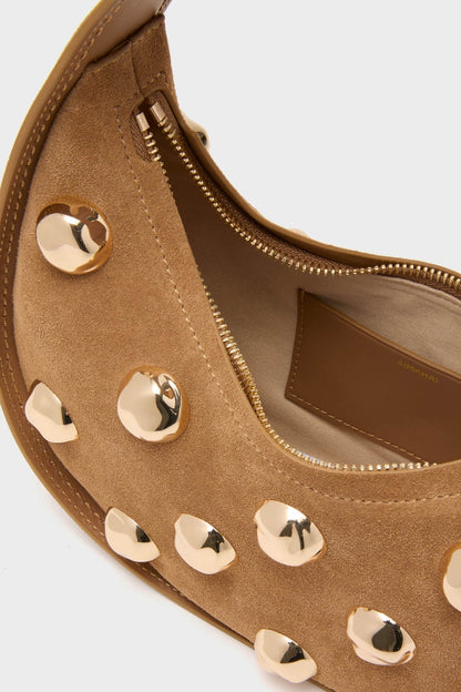Camel Finn Studded Suede Shoulder Bag