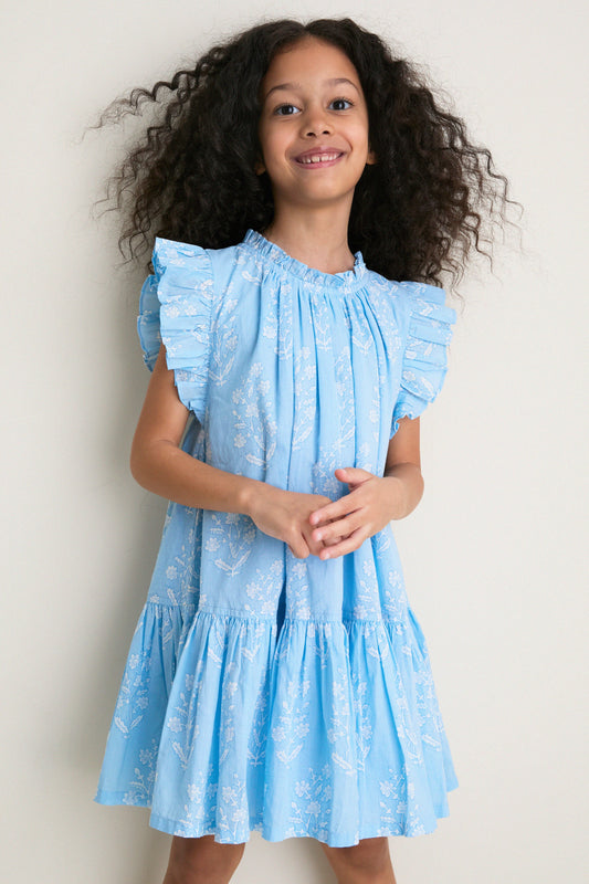 Blue Drewdrop Block Print Harper Dress