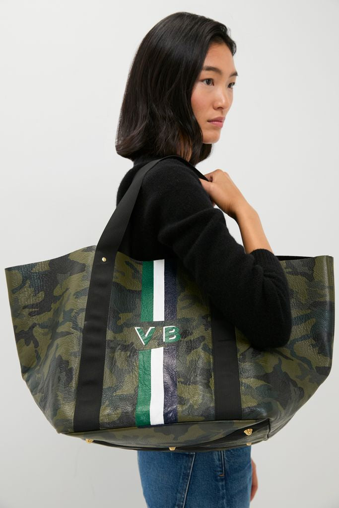 Camoflauge Big Daddy Tote with Green Monogram