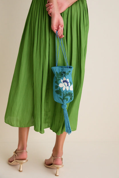 Cerulean Floral Beaded Bag