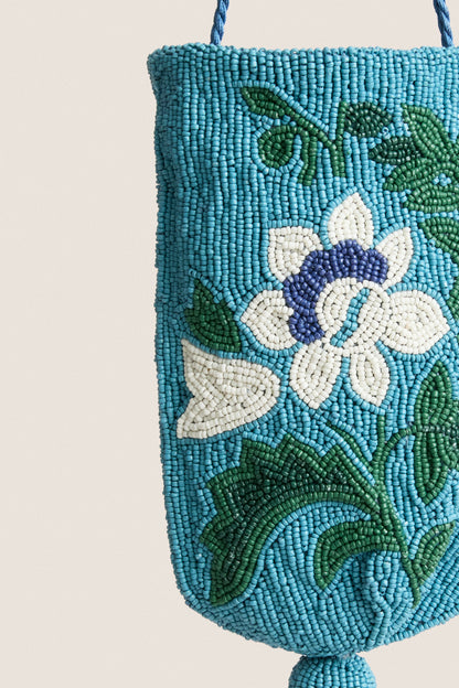 Cerulean Floral Beaded Bag