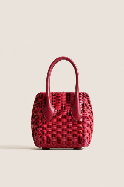 Cherry Wicker Wave Top Handle Bag