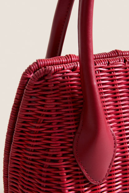 Cherry Wicker Wave Top Handle Bag
