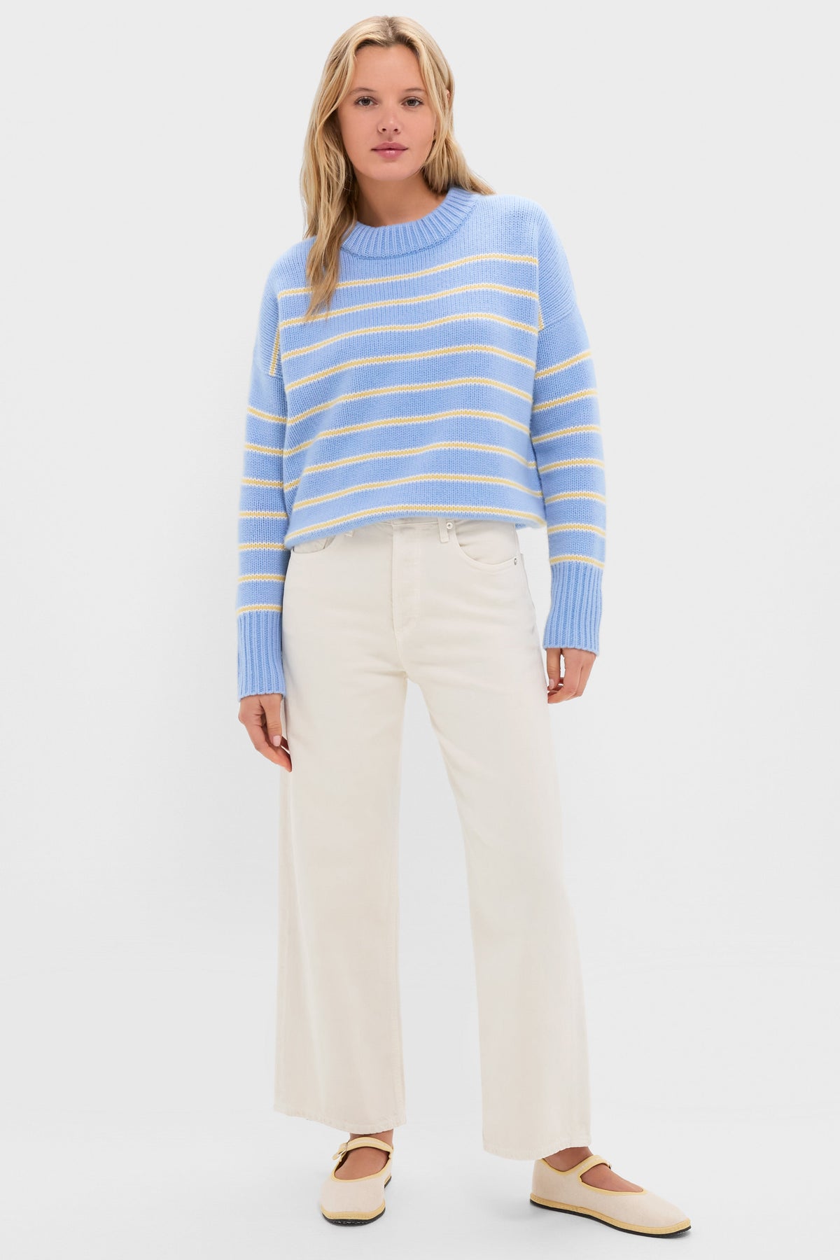 Chambray, Butter and Cream Fineline Stripe Marin Sweater