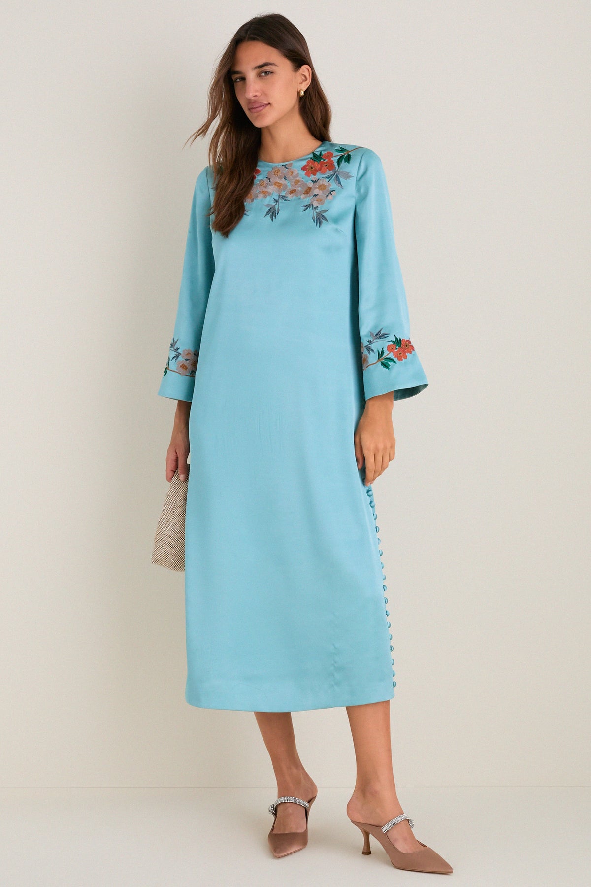 Cameo Blossom Embroidered Duchess Satin Jamie Dress
