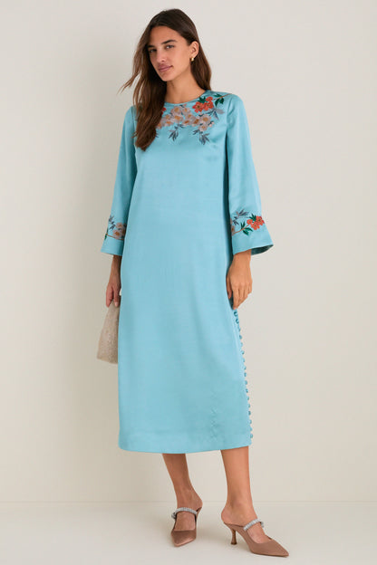 Cameo Blossom Embroidered Duchess Satin Jamie Dress