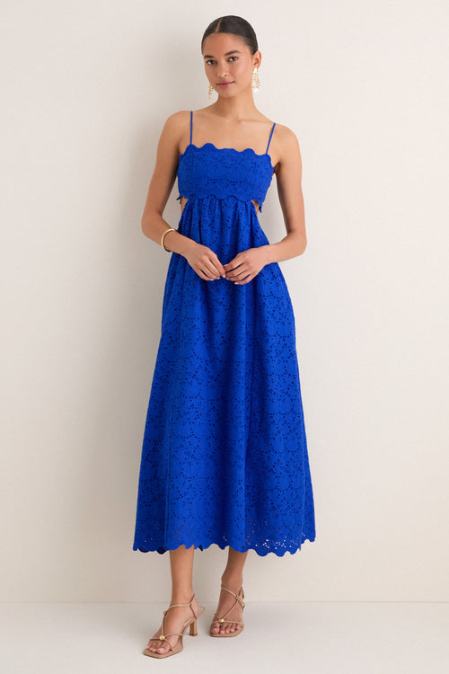 Blue Eyelet Cut-Out Larkspur Dress