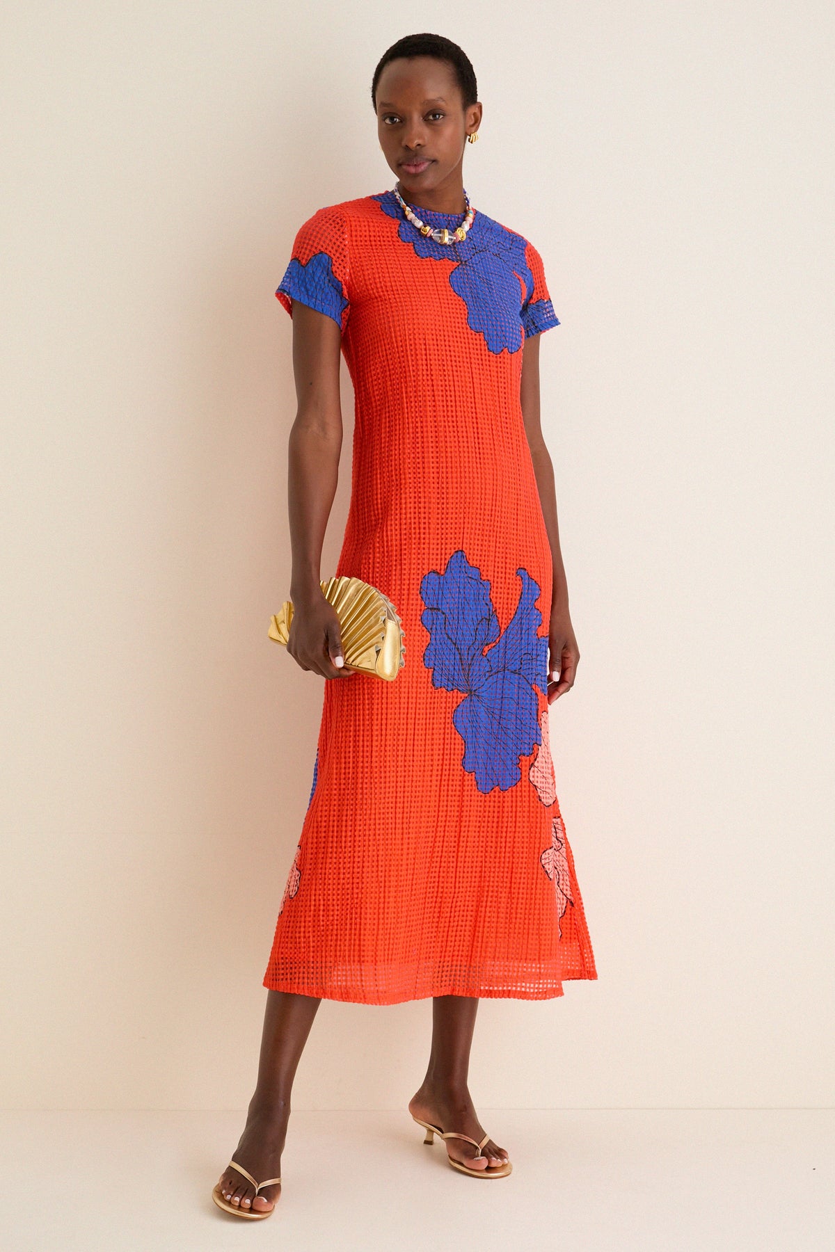 Bora Bora Red Short Sleeve Shift Maxi Dress