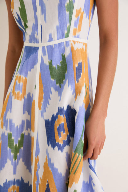 Blue Watercolor Ikat Clodette Maxis Dress