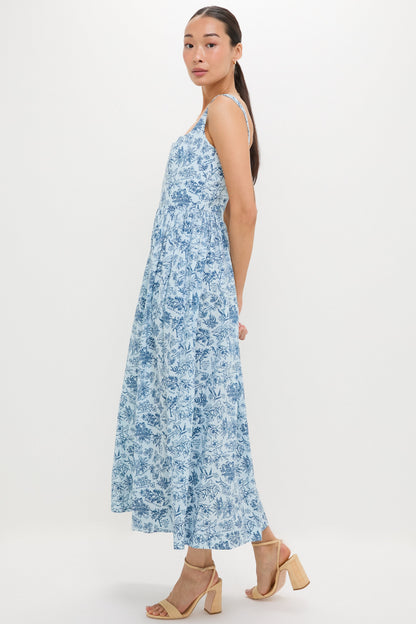 Blue Flora Scoop Neck Maxi Dress