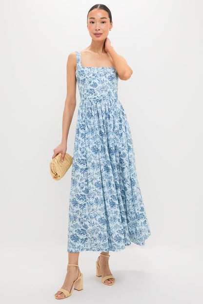Blue Flora Scoop Neck Maxi Dress