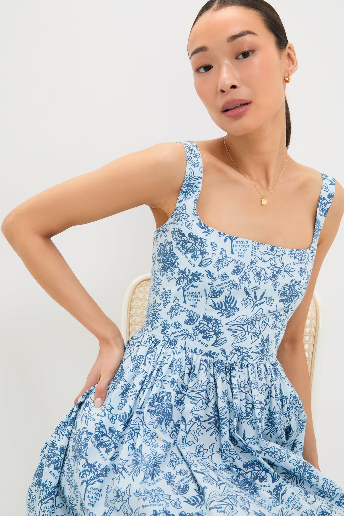 Blue Flora Scoop Neck Maxi Dress