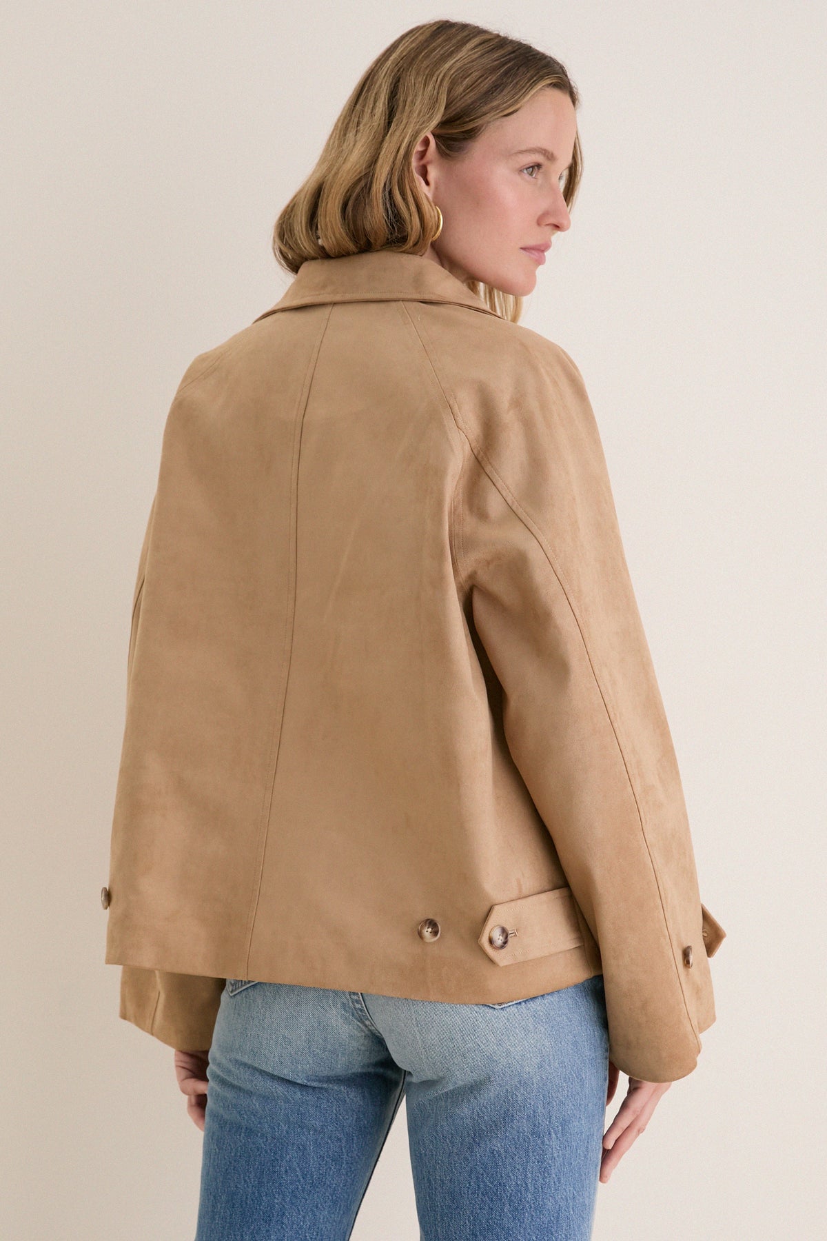 Camel Suede Drew Short Trench Coat
