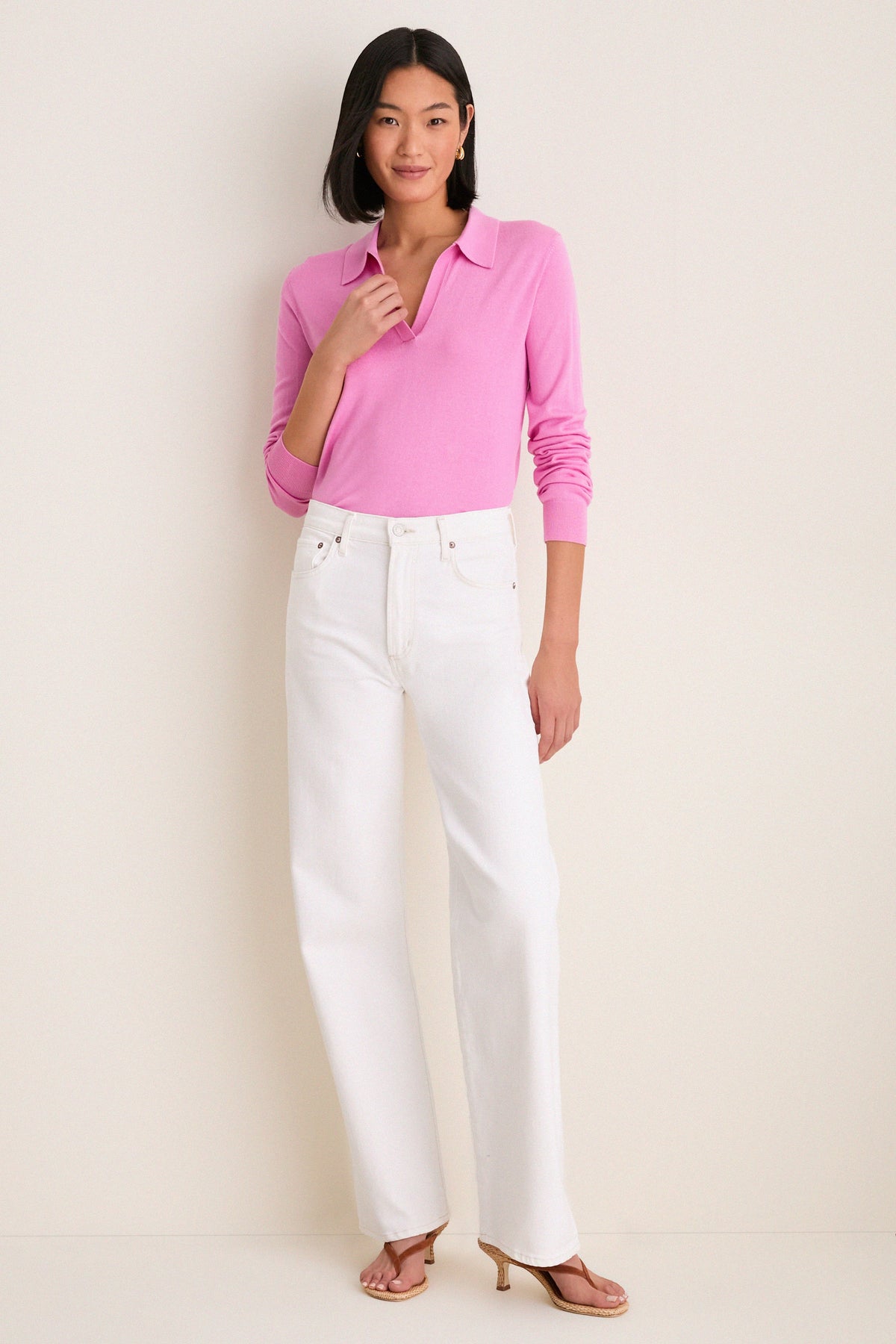 Carnation Pink Cashmere Silk Theo Polo