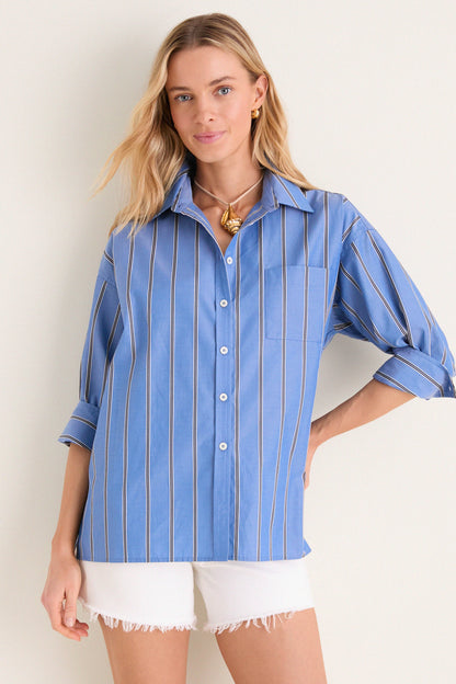 Blue Indigo Stripe Adair Boyfriend Shirt