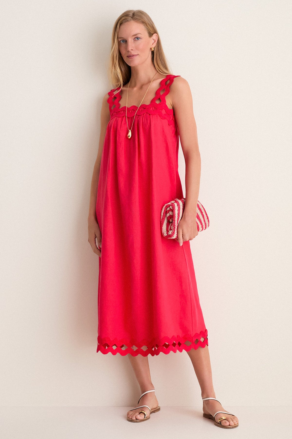 Cherry Ric Rac Linen Ellis Dress