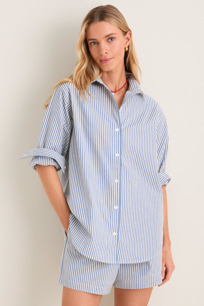 Blue Stripe Seersucker Nadine Button Down
