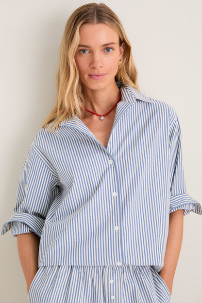 Blue Stripe Seersucker Nadine Button Down