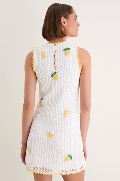 Bright White Lemon Crochet Wynn Mini Dress