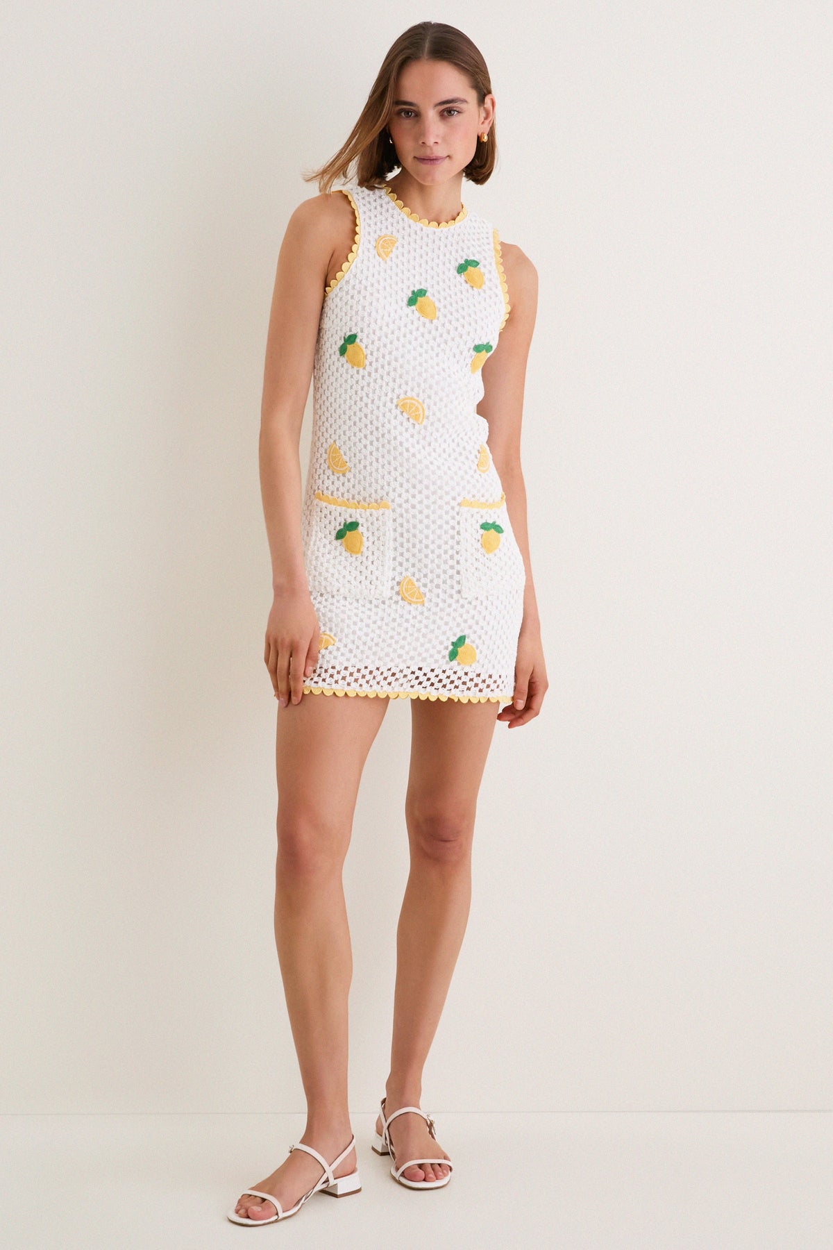 Bright White Lemon Crochet Wynn Mini Dress