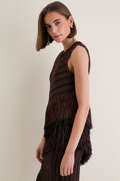 Chocolate Brown and Black Beja Crochet Top