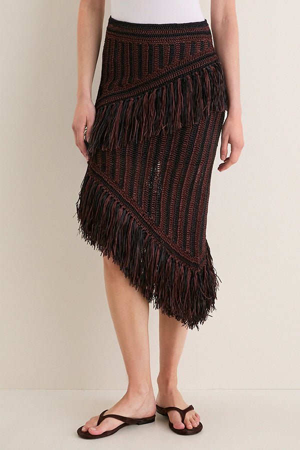 Chocolate Brown and Black Beja Midi Skirt