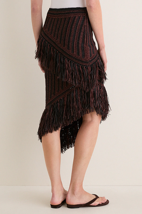 Chocolate Brown and Black Beja Midi Skirt