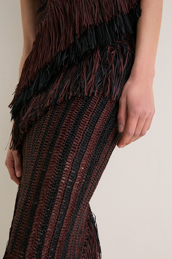 Chocolate Brown and Black Beja Midi Skirt