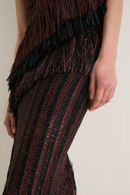 Chocolate Brown and Black Beja Midi Skirt