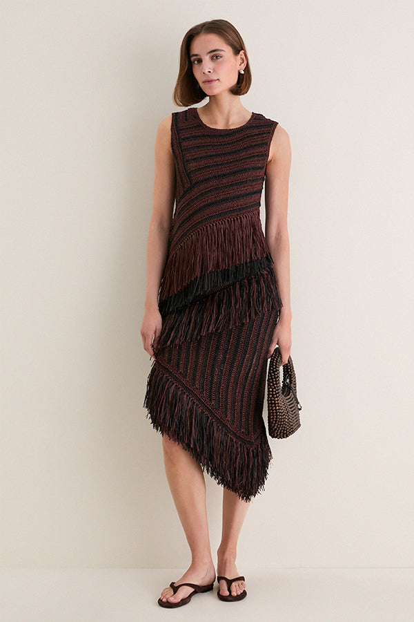 Chocolate Brown and Black Beja Midi Skirt