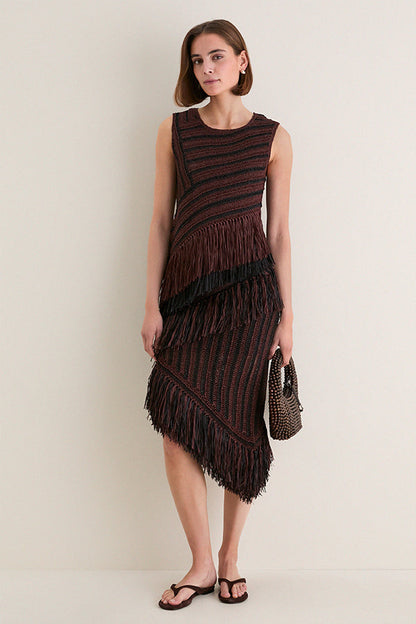 Chocolate Brown and Black Beja Midi Skirt