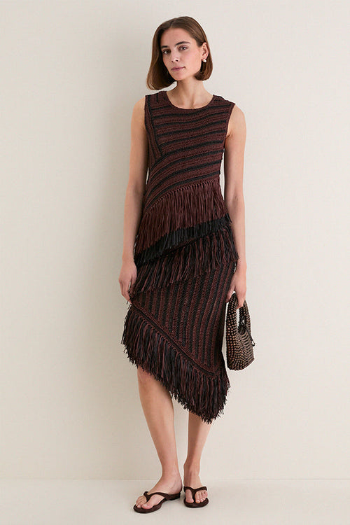 Chocolate Brown and Black Beja Midi Skirt