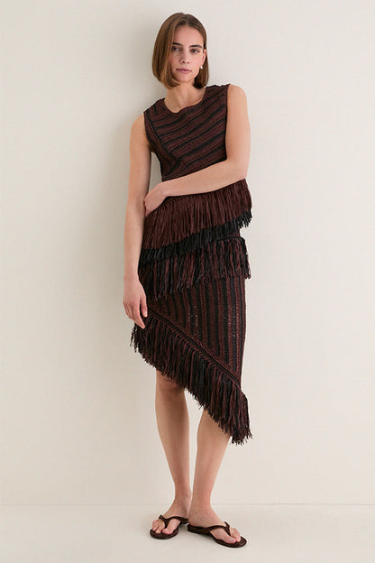 Chocolate Brown and Black Beja Midi Skirt
