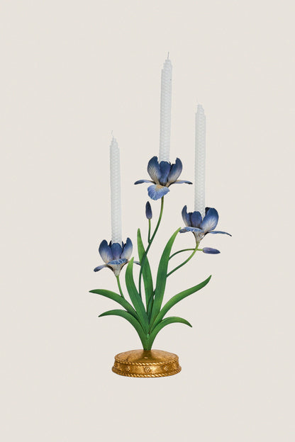 Chambray Meadow Walk Iris 14" Centerpiece Candelabra