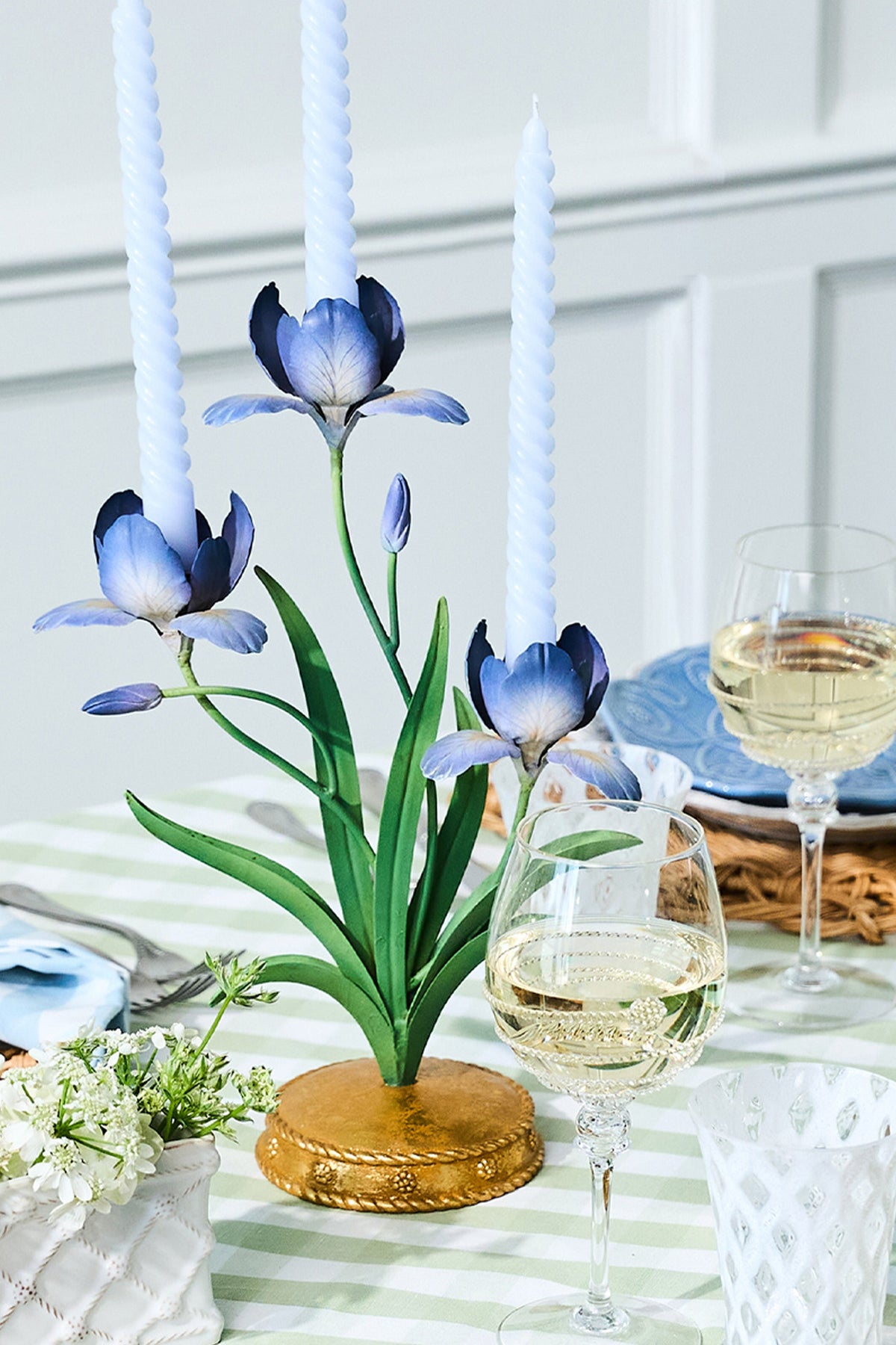 Chambray Meadow Walk Iris 14" Centerpiece Candelabra