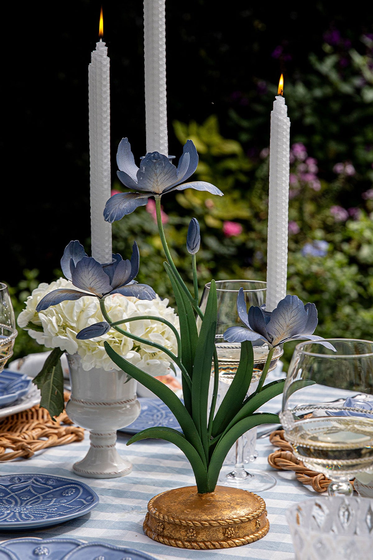 Chambray Meadow Walk Iris 14" Centerpiece Candelabra